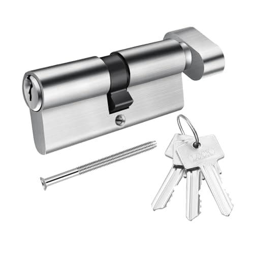 Image of SISAV 35/35T Thumb Turn Euro Lock Cylinder (70mm) - Aluminum Clad Brass Material, Nickel Brushed Finish, High Security, Anti-Drill, with 3 Brass Keys