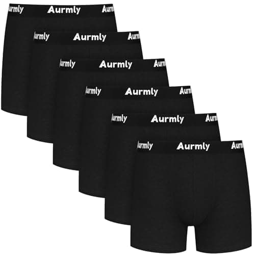 Image of Aurmly 6 Pack Mens Trunks,Mens Boxer Shorts,Cotton Boxers for Men,Soft Underpants,Man Underwear Gift Set,No Itchy Labels,Size L Black