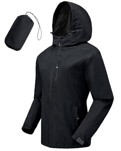 Image of Tyhengta Women Rain Jacket Waterproof Outdoor Raincoat Lightweight Hooded Jacket Packable Windproof Walking Jackets with Zip Pocket Black,M