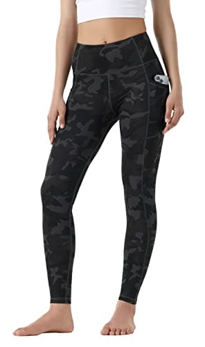 Image of Leovqn Yoga Pants with Pockets Gym Legging Women High Waist Sport Running Workout Tummy Control Leggings - Graphite Grey Camo S