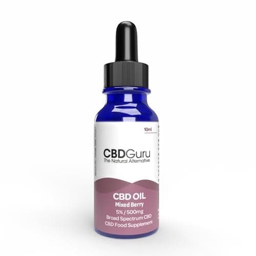 Image of CBD Guru CBD Oil 500mg, CBD Drops 2.5mg per Drop, Vegan, 100% Natural, Mixed Berry Flavoured 5% CBD Oil Blended with MCT Coconut Oil - Feel Less Stress, Improve Sleep, Anxiety Relief – 10ml