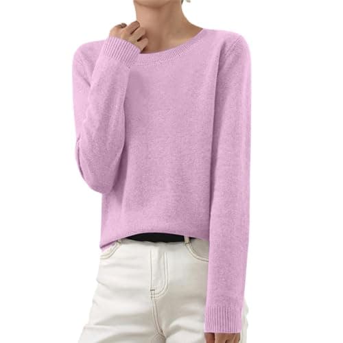 Image of Women's Jumpers Lightweight Fine Knit Pullover Elegant Solid Color Sweater Long Sleeves O-Neck Knitwear Basic Women's Tops for Everyday Wear, Purple, 3XL