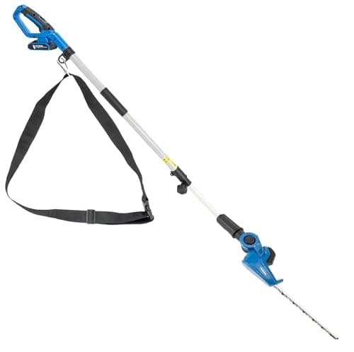 Image of Hyundai 20V Cordless Long Reach Pole Hedge Trimmer, 450mm Dual Action Blade, 3.6m Max Reach Telescopic Pole, 5 Position Pivot Head, Battery & Charger Included