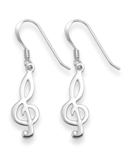 Image of Heather Needham Sterling Silver Treble Clef Earrings - SIZE: 17mm Gift boxed treble clef drop earrings silver. 6112