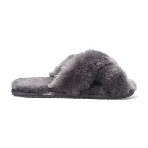 Image of Infinity Leather Women’s Sheepskin Slippers – Snowbelle Warm Fur Crossover Slip-On House Shoes, Genuine Sheepskin Indoor Sliders, Cozy Winter Comfort Footwear