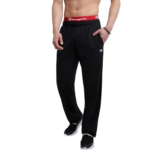 Image of Champion Men's Open Bottom Light Weight Jersey Sweatpant Workout and Training Pants, Black, M UK