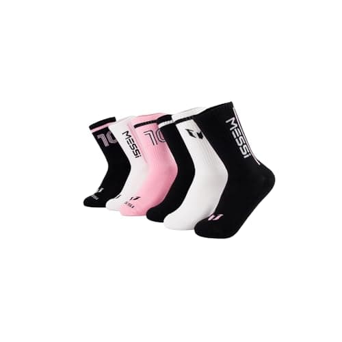 Image of Messi Boys' Lifestyle Crew Socks, 6-Pack, Soft & Stretchy, Comfortable, Pink, S