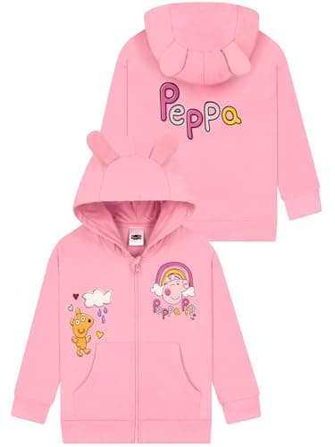 Image of Peppa Pig Girls Hoodie, Zip Up Hoodie With 3D Ears, Peppa Girls Clothes, Cotton Kids Hoodies, Pink 2-3 Years