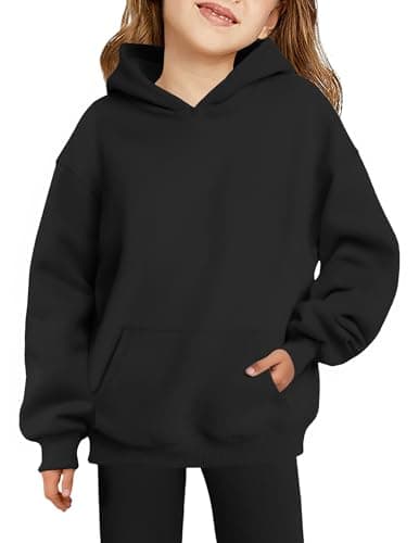 Image of Arshiner Girls' Hoodie Warm Fleece Kids Hoodie Winter Pullover with Pocket Sweatshirt for Girls 12-13 Years Black