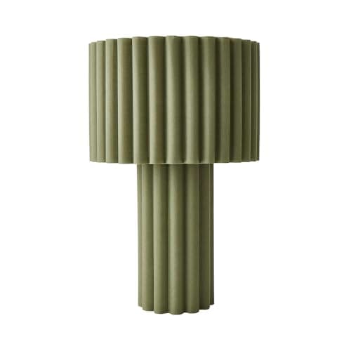 Image of ValueLights | Lenny Moss Green Drum Lamp Shade Ribbed Full Fabric Table Lamp with LED Bulb | Table Lamps, Home Décor & Improvement Essential | Included LED Bulb