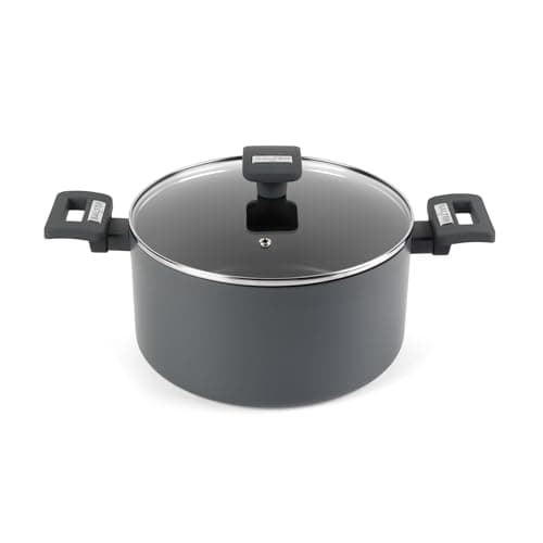 Image of Salter Alto 24cm Stockpot - Recycled Pressed Aluminium, ILAG Non-Stick, Suitable for Induction, Cool Touch Bakelite Handles, Tempered Glass Lid with Steam Vent, PFOA & PFAS-Free, 10 Year Guarantee