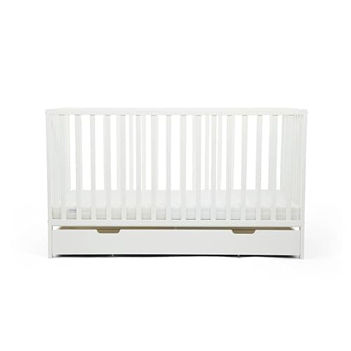 Image of Ickle Bubba Hartley Baby Cot, Stylish Adjustable Wooden Cot with 3 Height Positions & Under Drawer for Modern Nursery Furniture, Birth to 3 Years (Under Drawer Only, White)
