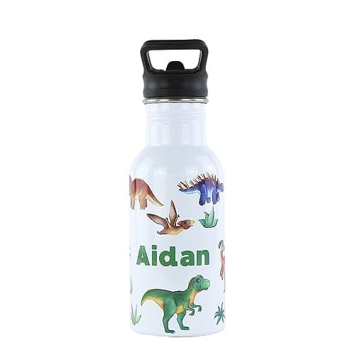 Image of cribstar Personalised Kids Water Bottle - Stainless Steel - BPA Free - Leak Proof - Perfect for School, Sports, Holidays, Travel or anywhere. (Dinosaurs)