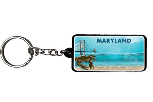 Image of AMERICANPHOENIX Beautiful & Unique License Plate Keychain - USA Souvenir, State Keychain, Collectible Design, Keyring Lanyard, Maryland, 2.25 inch x 1 inch