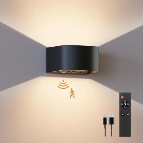 Image of FULEN Battery Powered Indoor Wall Light with Motion Sensor, 3 Colors, Up and Down Indoor LED Wall Sconces, On and Auto Modes, 5000mAh Rechargeable Battery Operated Wall Lamps, Brightness Adjustable