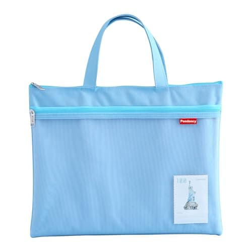Image of Pendancy Mesh Zipper Pouch 11x13.7 in, Large Double Pocket Waterproof File Bag with Handle, A4 Size Foldable Document Storage for Puzzle Project/Cross Stitch/Travel/Office(Blue)