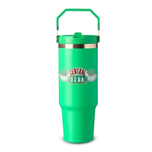 Image of Friends Central Perk Insulated Travel Tumbler with Handle & Straw Lid 850ml – Double Wall Stainless Steel Hot & Cold Drinks Cup, Official Friends TV Series Coffee Cup Flask