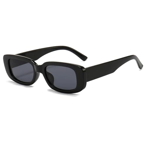 Image of Long Keeper Vintage Rectangle Sunglasses for Women Trendy Square Sunglasses Fashion Retro Glasses with UV400 Protection for Ladies Teen Girls Men (Black Grey - Polarised)