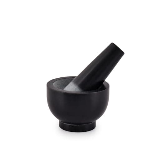 Image of Black Granite Mortar and Pestle Set Unfinished Surface for Enhanced Grinding – Heavy-Duty Stone Grinder (9.52cm Diameter, 6.98cm Height)