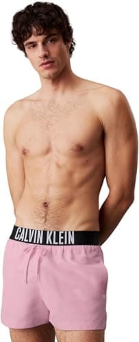 Image of Calvin Klein Men’s Short Swim Shorts with Logo Waistband, Pink (Sweet Pink), XL