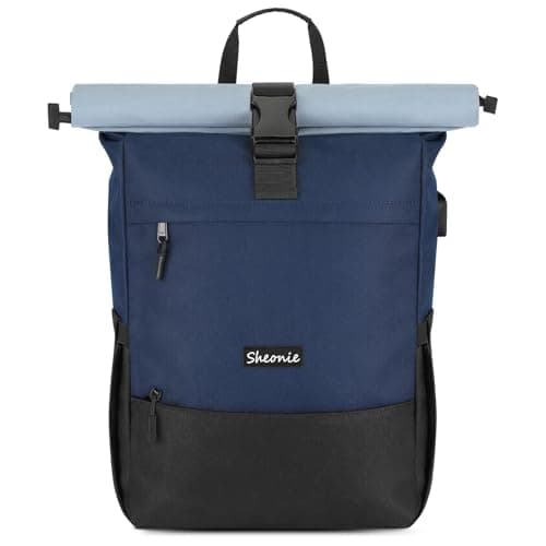 Image of Sheonie Roll Top Backpack for Men Women, Expandable Laptop Backpack Fits 15.6 Inch with USB Charging Port, Large Water Resistant Rucksack School Bookbag for Travel Work Business Camping (Dark Blue)