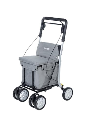 Image of Carlett - Supermarket trolley - medical approved - seat with integrated backrest - 4 wheels with 3 positions - capacity 15 kg - Removable bag 29L - Light grey colour