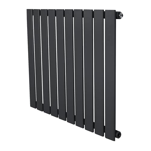 Image of Flat Single Column Radiator 600mm x 700mm Modern Designer Single Panel Central Heating Heater Matt Anthracite Grey Carbon Steel Horizontal Kitchen Living Room FREE Cleaning Brush Fixing Kit & Brackets