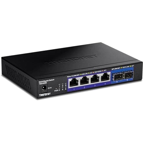 Image of TRENDnet 6-Port Unmanaged Multi-Gig Switch, 4 x 2.5GBASE-T Ports, 2 x 10G SFP+ Ports Fanless, Compact Desktop Design, Metal Housing, Network Ethernet Switch, Lifetime Protection, Black, TEG-S562