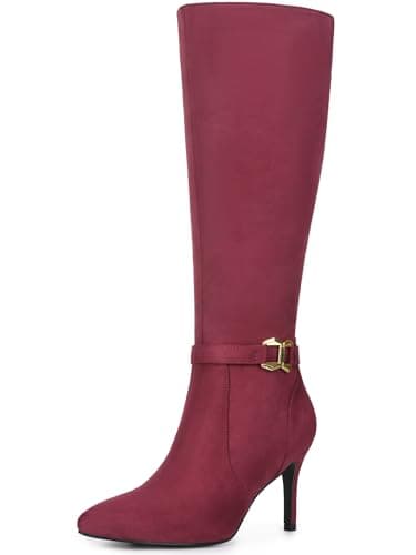 Image of Allegra K Women's Pointed Toe Side Zip Stiletto Heel Knee High Boots Burgundy 7 UK/Label Size 9 US
