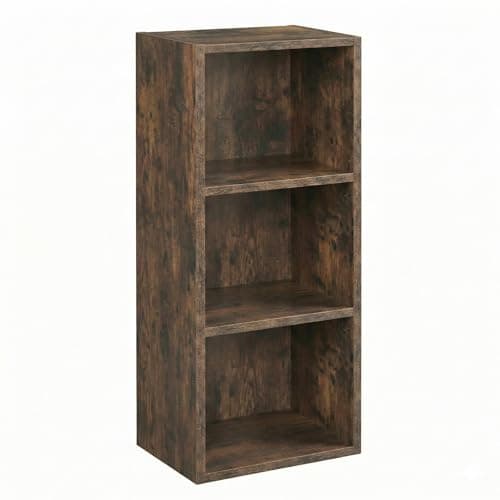 Image of Blisswood Bookcase 3 Tier Cube Storage Bookshelf shelving Display Storage unit Tall Freestanding Open Narrow Book Shelf for Office, Living Room, Bedroom, Furniture, Rustic H80 x W30 x D24 cm