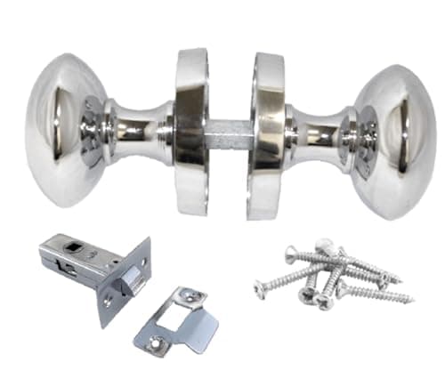 Image of Epsom Door Handle Polished Chrome Victorian Style Round Door Knob Set with 63mm Tubular Latch, Sprung Internal & External Door Knobs (1 Pair)