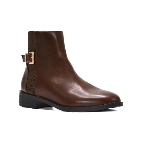 Image of Women's Chelsea Boots Ladies Brown Synthetic Leather Biker Stretch Pixie Ankle Booties Shoes Size 3