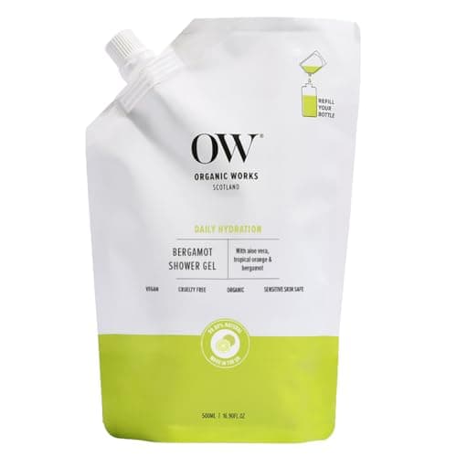 Image of Organic Works Bergamot Shower Gel 500ml – Hypoallergenic Body Wash for Extra Dry Skin with Aloe Vera, Bergamot,Orange Oils & Vitamin C–Intensely Hydrates 99.80% Natural Protects Skin from Drying Out