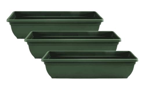 Image of Muddy Hands Pack of 3 – 60cm Green Trough Planters | Long Plastic Window Box Plant Pots | Outdoor Garden, Balcony & Herb Flower Containers