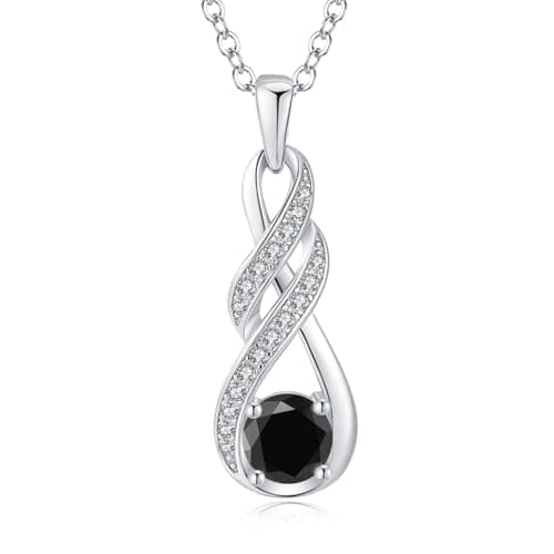 Image of LOCIBLO Birthstone Necklaces for Women 925 Sterling Silver Infinity Pendant White Gold Black Cubic Zirconia Necklace Simulated Diamonds Jewellery for Her, 16"+2"