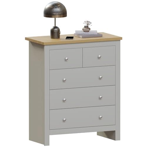 Image of Vida Designs Arlington 3+2 Chest of Drawers Cabinet Storage Modern Bedroom Furniture (Grey)