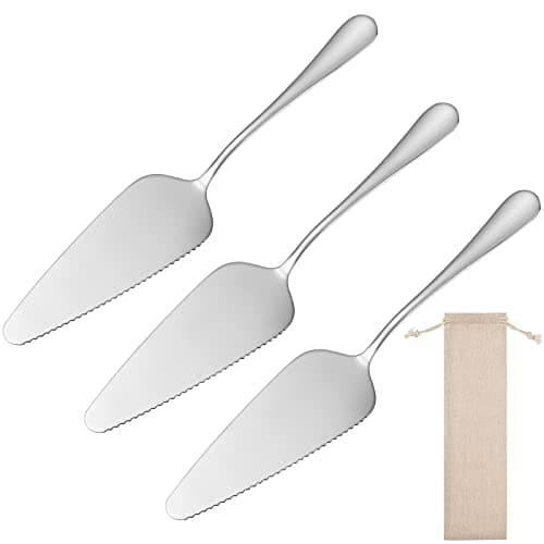 Image of AMOLEY 3 Pieces Cake Slice and Pie Server, Stainless Steel Cake Slicer and Server Cake Cutter with Serrated Edges for Kitchen, Party and Wedding