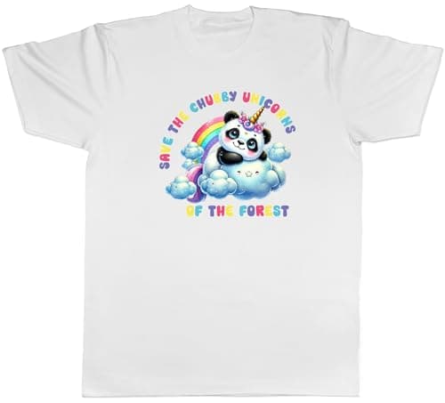 Image of Shopagift Funny Panda Mens T-Shirt Save The Chubby Unicorn Tee White