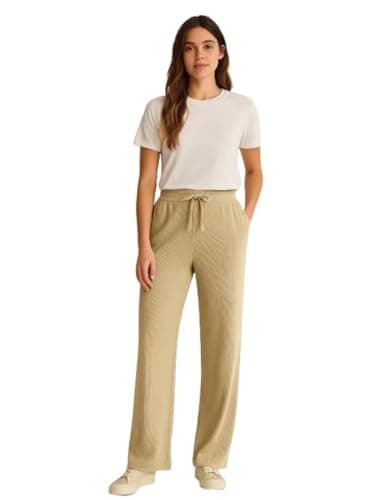 Image of Ladies Trousers Womens Bottoms Joggers Stretch Wide Leg Gym Pants Open Hem Lounge Wear Casual Yoga Workout Sweatpants Comfy Soft Sports Running Activewear Yellow M