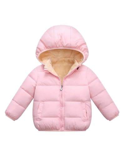 Image of JiAmy Baby Winter Fleece Lined Coat Detachable Hooded Toddler Padded Winter Jacket Unisex Kids Warm Outdoor Outwear Clothes for Boys and Girls 5-6 Years, Pink