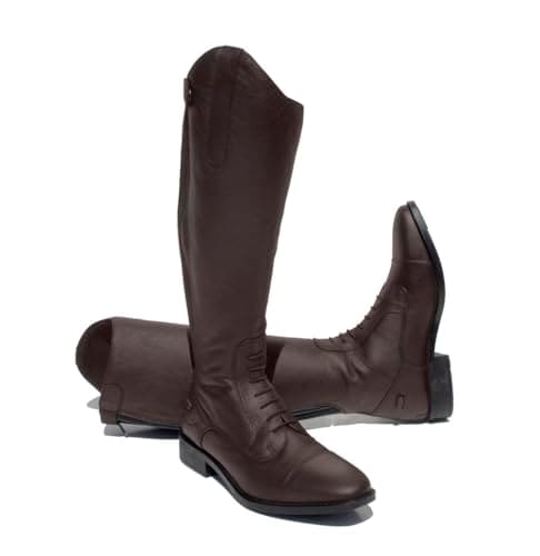 Image of Rhinegold Elite Luxus Extra Short BROWN LEATHER RIDING BOOTS - Soft Feel Leather, Comfortable Fit, Elasticated Laced Front, Women's Equestrian Boots with Full Length Back Zip, Size 6, EU 39, Calf 2