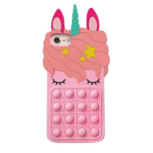 Image of Asgens Phone Case for iPhone 6/6S/7/8/SE 2020, Pop Cute Lovely Light Pink Magic Unicorn Pressure Relieve Fidget Push Bubbles Silicone Soft Phone Case for Apple 6/6S/7/8/SE 2020 4.7 inch