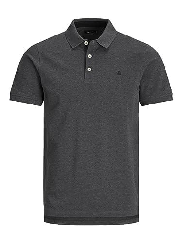 Image of Jack & Jones Men's Jjepaulos Polo Ss Noos Polo Shirt, Dark Grey Melange/Detail: Tonal/Black/Slim, XL