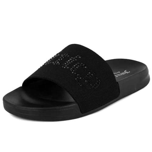 Image of Juicy Couture Slide Sandals, Beach Flats for Women, Summer Shoes, Black/Black-waycool, 5.5 UK