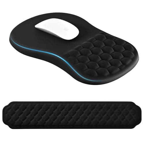 Image of EooCoo Keyboard Wrist Rest and Mouse Pad Wrist Support Set with Massage Design, Ergonomic Mouse Mat, Pain Relief Mousepad & Non-Slip PU Base, for Various Mice, Home, Office, Gaming Accessories