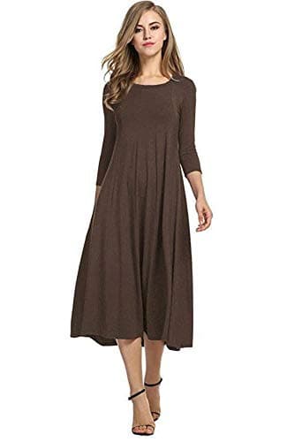 Image of Colop Womens Ladies Plain Jersey Swing Dress Casual Long Sleeve Midi Dress Skater UK Size (Brown, 16-18)