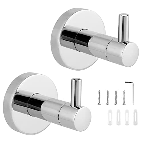 Image of JEUIHAU 2 Pack Stainless Steel Towel Hooks, Silver Chrome Bathroom Hooks, Wall Mounted Robe Hook Door Hooks with Mounting Accessories for Bathroom, Kitchen, Bedroom, Office