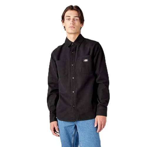 Image of Dickies Brown Duck Canvas Long Sleeve Shirt, Stonewashed Black, Large
