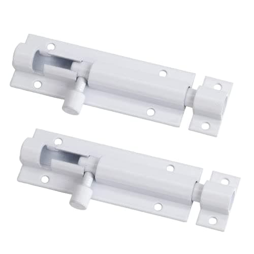 Image of 2 Set Door Lock Bolts Shed Door Tower Bolt Heavy Duty White Door Bolt Latch Slide Barrel Door Bolt Security Lock Latch with Screws for Internal Door Shed Bathroom Toilet Shed (White, 4inch)