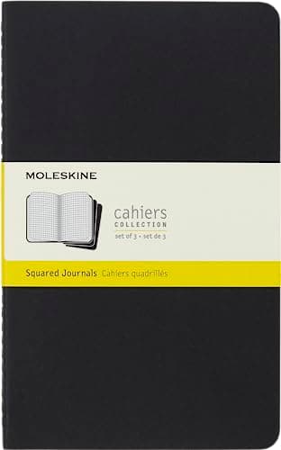 Image of Moleskine Cahier Journal, Soft Cover, Large (5" x 8.25") Squared/Grid, Black, 80 Pages (Set of 3)